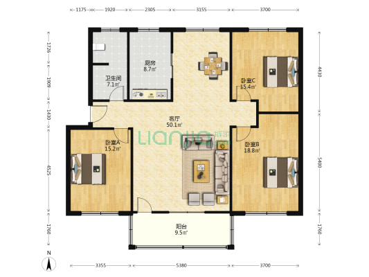 植物油家属院 3室1厅1卫 140平方