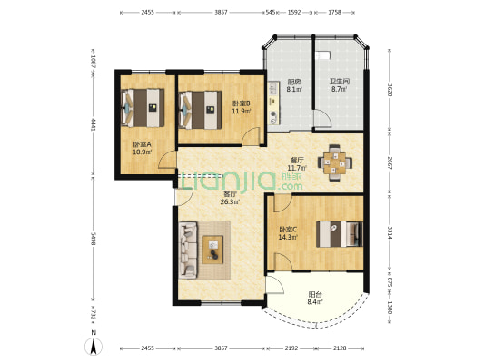 省一轻供销公司宿舍 3室2厅1卫 98平方