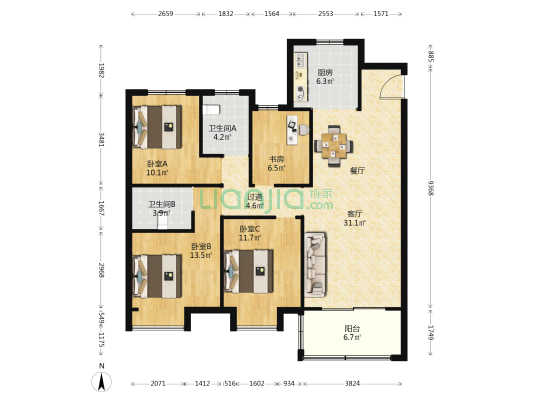 锦绣凤湖 4室1厅2卫 127平方