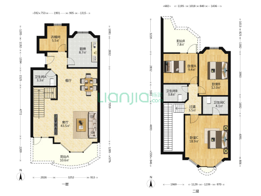 康兴花园 3室1厅3卫 162平方