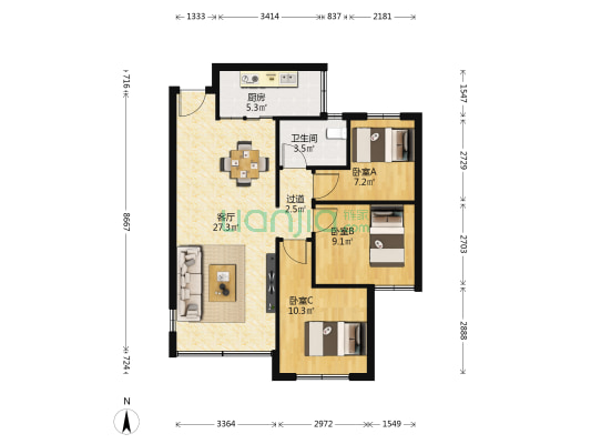 深业喜汇 3室1厅1卫 87平方