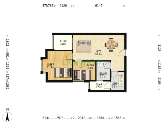 安泰大厦 2室1厅1卫 66平方