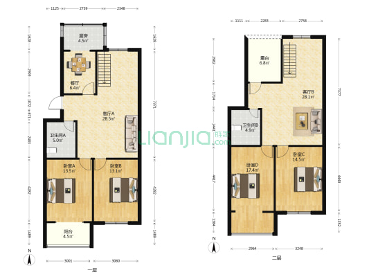 人和小区一期 4室3厅2卫 144平方