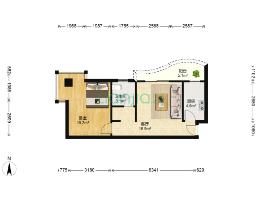 都市港湾 1室1厅1卫 60平方