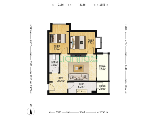 南门望城 2室1厅1卫 69平方