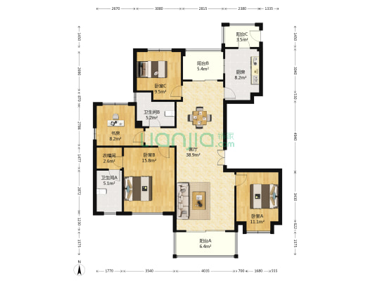 中房颐园 4室1厅2卫 143平方