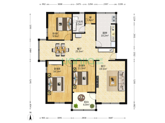 王子仙阁 3室2厅1卫 120平方