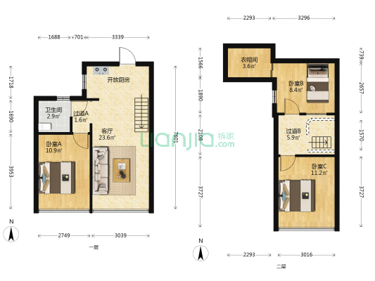 兴杰现代城 3室1厅1卫 54平方