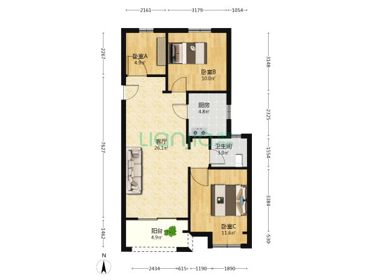 东韵华庭 3室1厅1卫 88平方