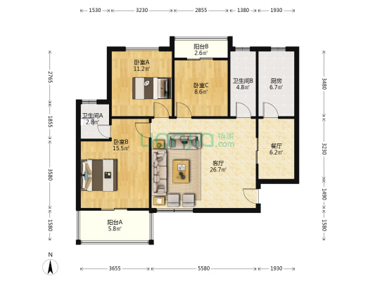金色家园美域 3室2厅2卫 122平方