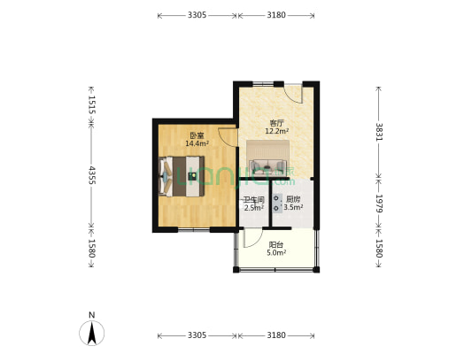 小北门17号院 1室1厅1卫 41平方