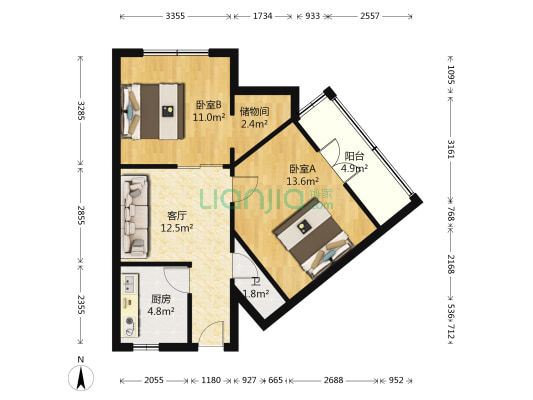 东岳楼 2室1厅1卫 63平方