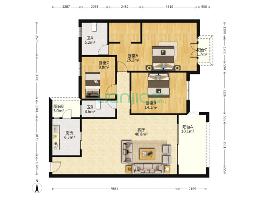 高明碧桂园二期（洋房） 3室1厅2卫 132平方