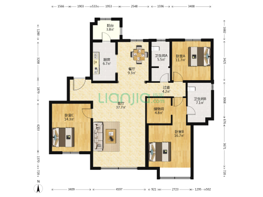 北京城建胜茂傲山 3室2厅2卫 175平方