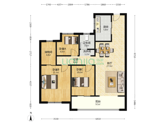 射阳大发融悦东方 3室1厅2卫 111平方