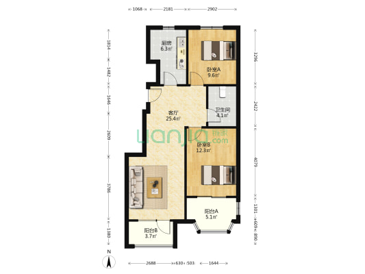 东港新世纪 2室1厅1卫 85平方