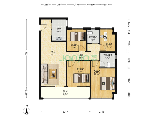  山和九著 4室1厅2卫 112平方