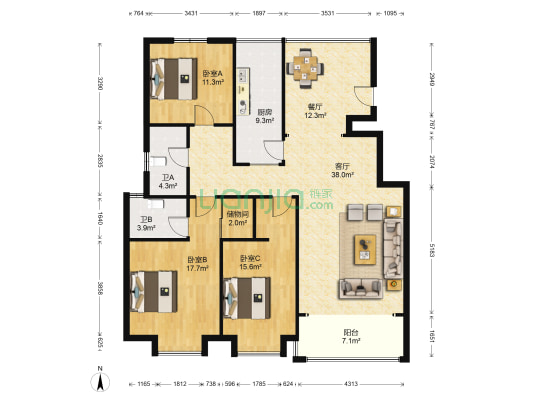 鼎盛容郡 3室2厅2卫 147平方
