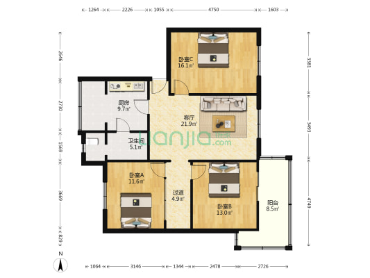 兴关路32号 3室1厅1卫 105平方