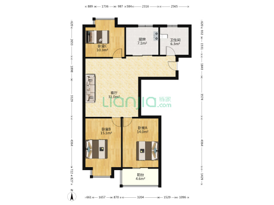 东方瑞景苑 3室1厅1卫 106平方