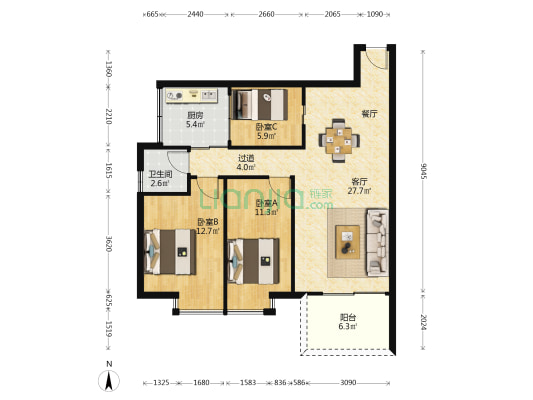 福星豪庭 3室1厅1卫 96平方