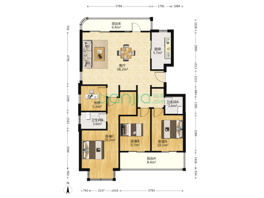 绿地中央广场六期 4室1厅2卫 161平方