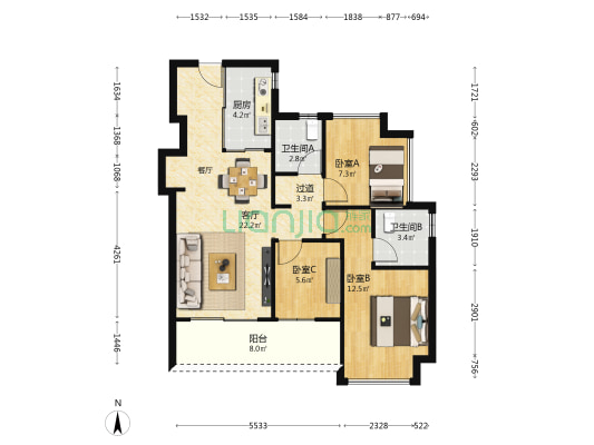 润曜府 3室1厅2卫 89平方