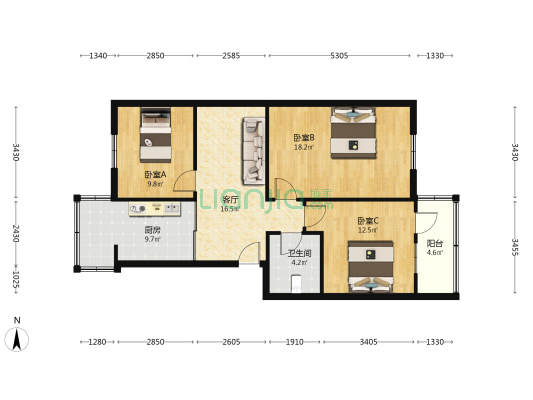 社会路小区 3室1厅1卫 88平方