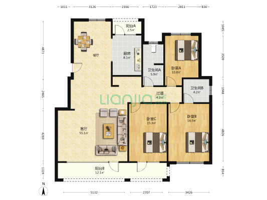 皇骐怡云水岸 3室1厅2卫 163平方
