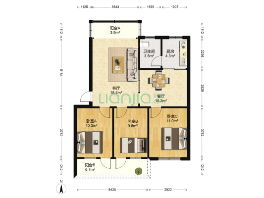 气象局宿舍 3室2厅1卫 89平方
