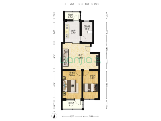 云岗南区东里21 2室1厅1卫 68平方