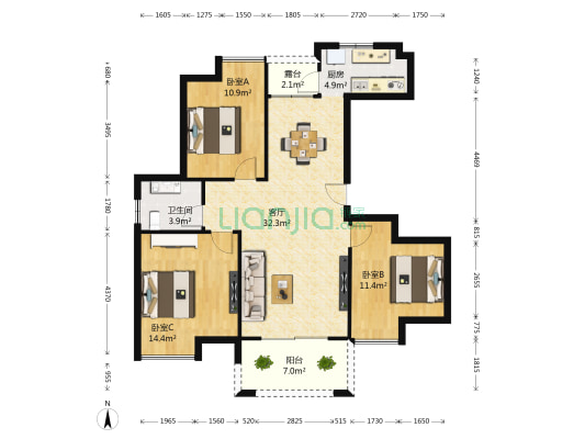 锦竹幸福里 3室1厅1卫 112平方
