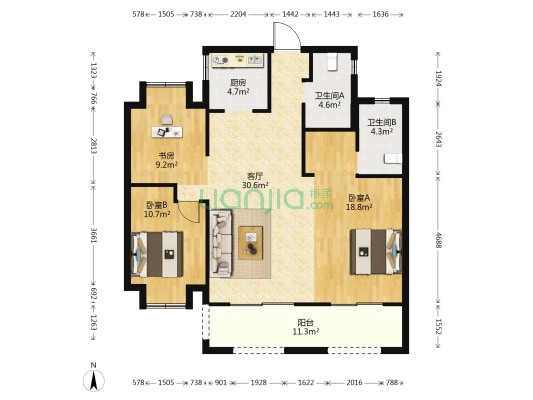 鲁能公馆二期 3室1厅2卫 116平方