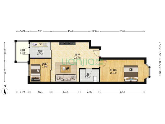 民庆家和居 2室1厅1卫 76平方