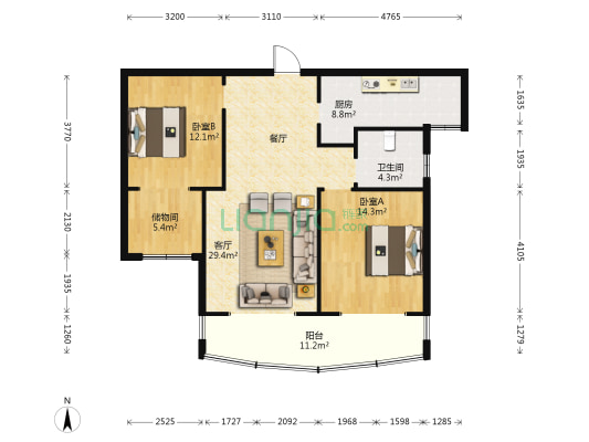 新瑞都广场 2室1厅1卫 121平方