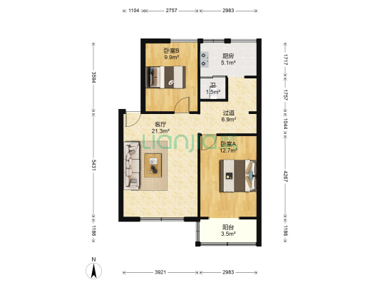 银安花园 2室1厅1卫 73平方