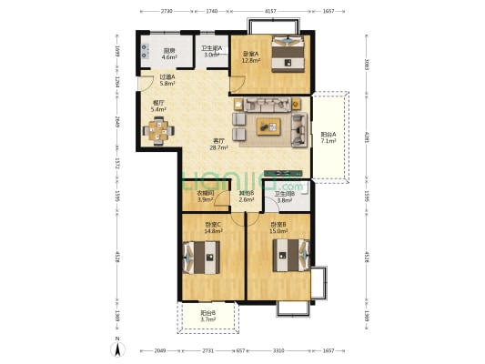 衡阳名郡 3室2厅2卫 137平方