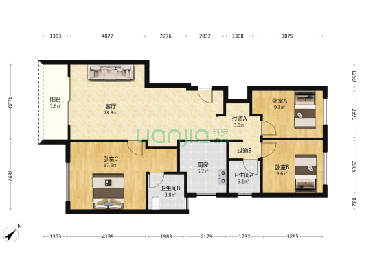 保利青江和府 3室1厅2卫 106平方
