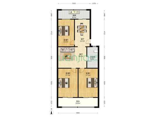 工商局家属院(北院) 3室2厅1卫 126平方