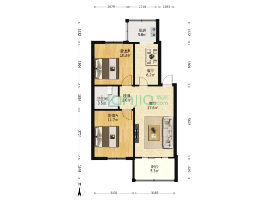 建工苑A区 2室2厅1卫 76平方