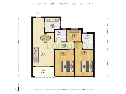 锦上悦华里 3室1厅2卫 88平方