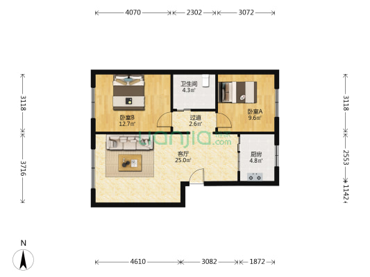 岷阳小区 2室1厅1卫 74平方