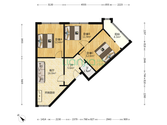 三桥北路247号 3室1厅1卫 85平方