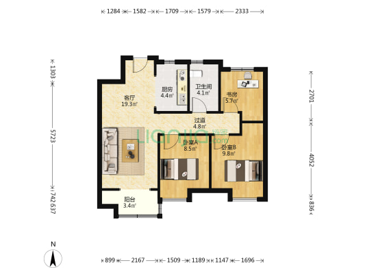 中欧国际城·金茂悦北五区 3室1厅1卫 89平方