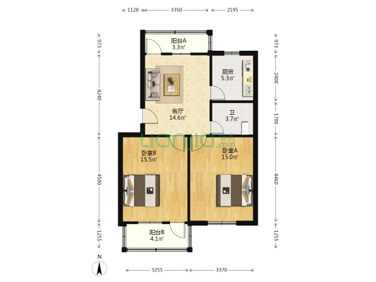 霞西新村 2室1厅1卫 72平方