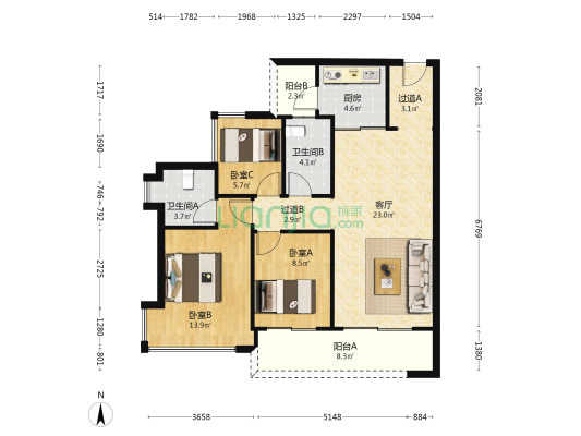 金溪珑泽花园 3室1厅2卫 99平方