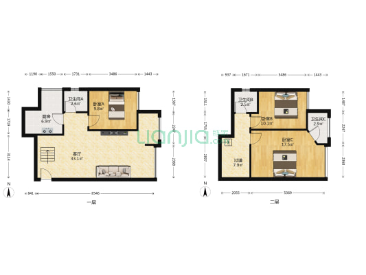 次新小区，精装跃层三房，住家装修，看房方便-户型图