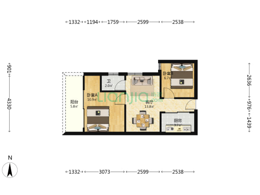 智星大厦 2室1厅1卫 55平方