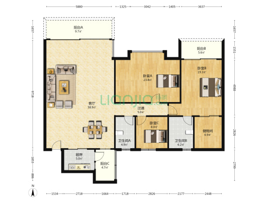 鸿都苑 3室1厅2卫 179平方