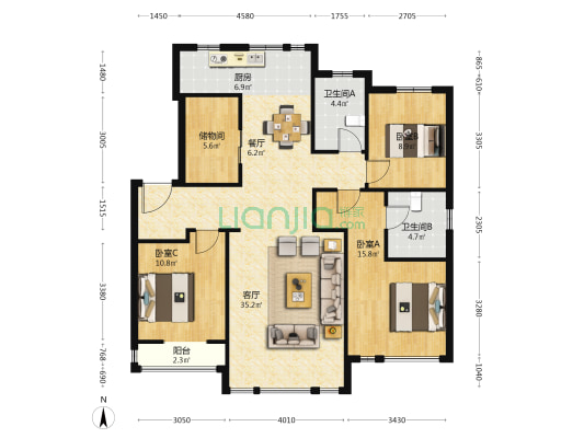 天房光合谷泊雅苑 3室2厅2卫 129平方